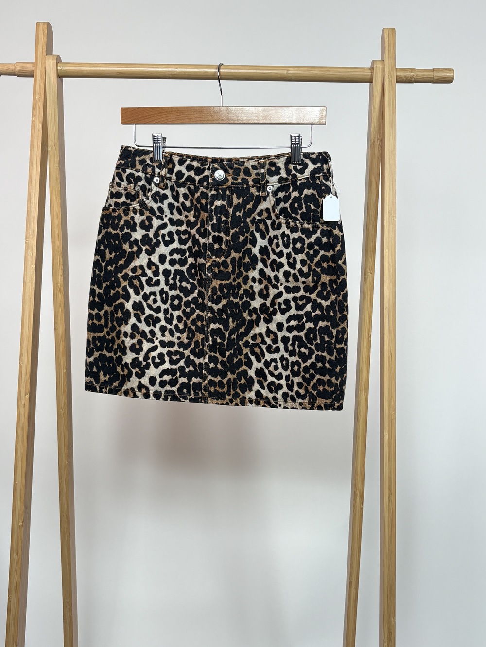PF-1461 Ganni Leopard Print Denim Mini Skirt